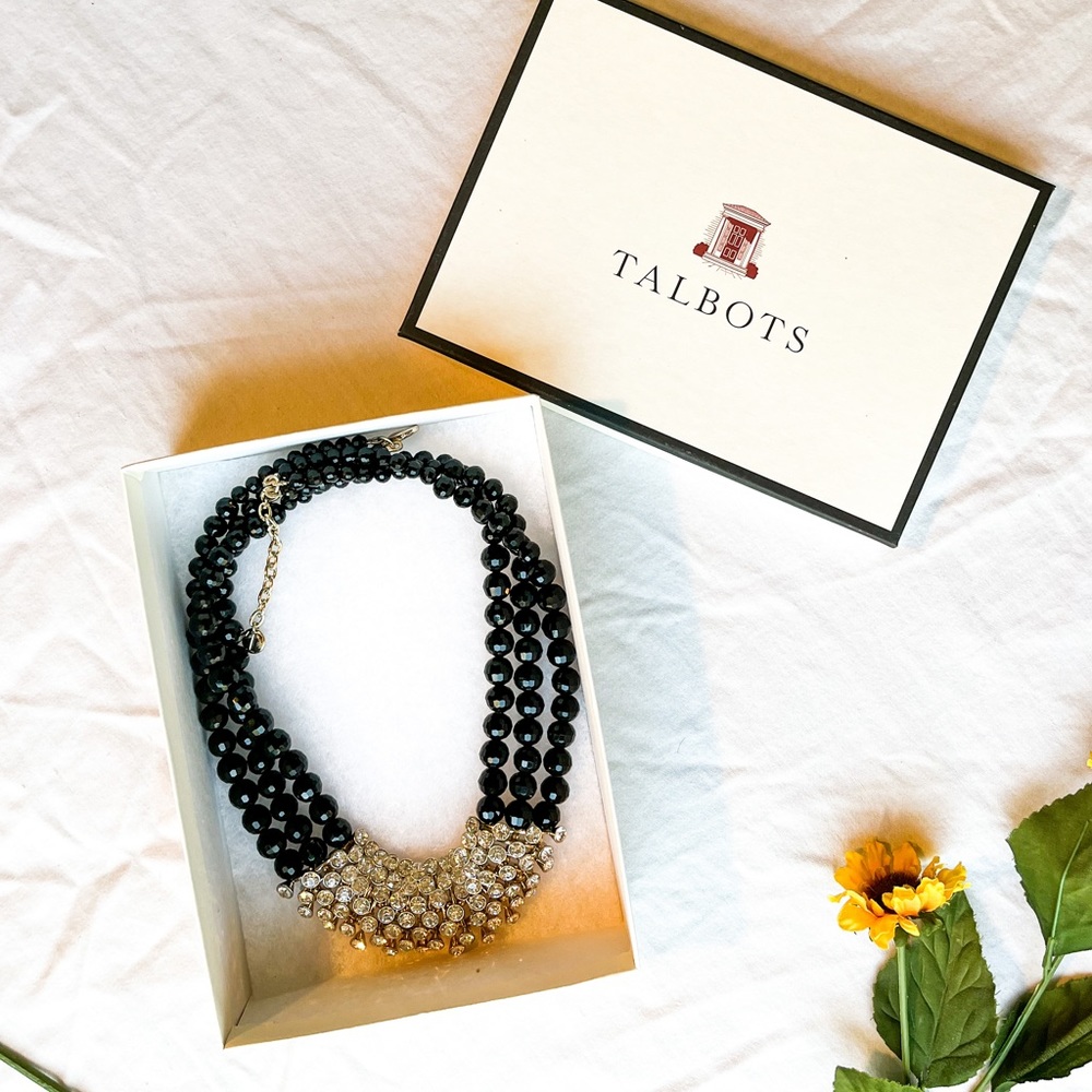 Black and Silver Bejeweled Talbots Statement Necklace